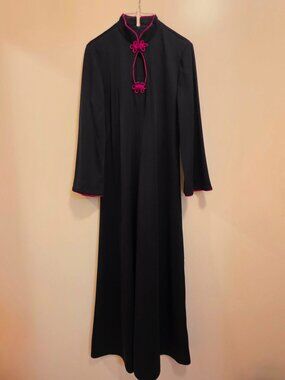Vintage Black/Red Trim Oriental Maxi Gown